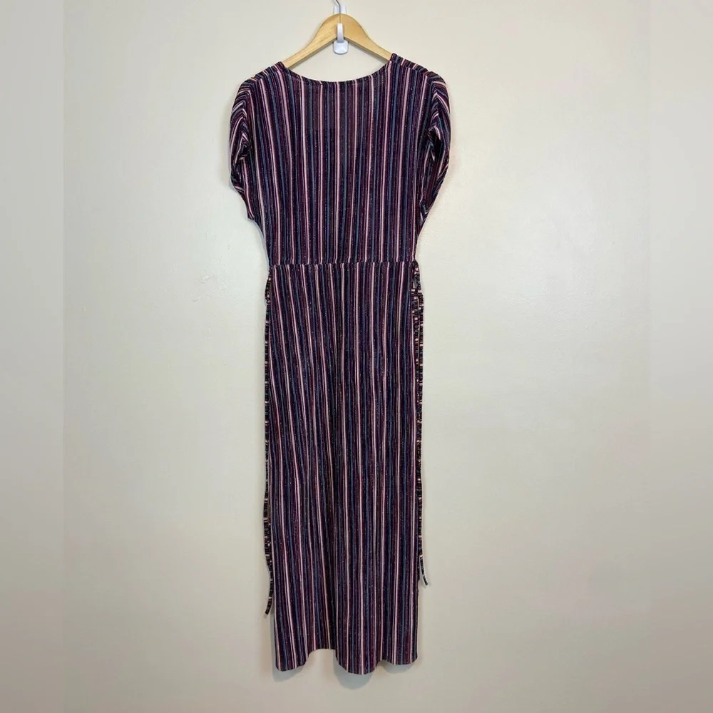 NWT Sfera Striped Metallic Midi Side Tassel Dress